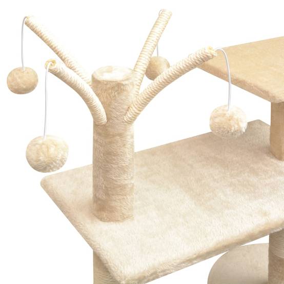 Arbre à chat 125 cm avec hamac griffoir sisal et jouets suspendus Beige – ComfortXL Pet Living - Image 4