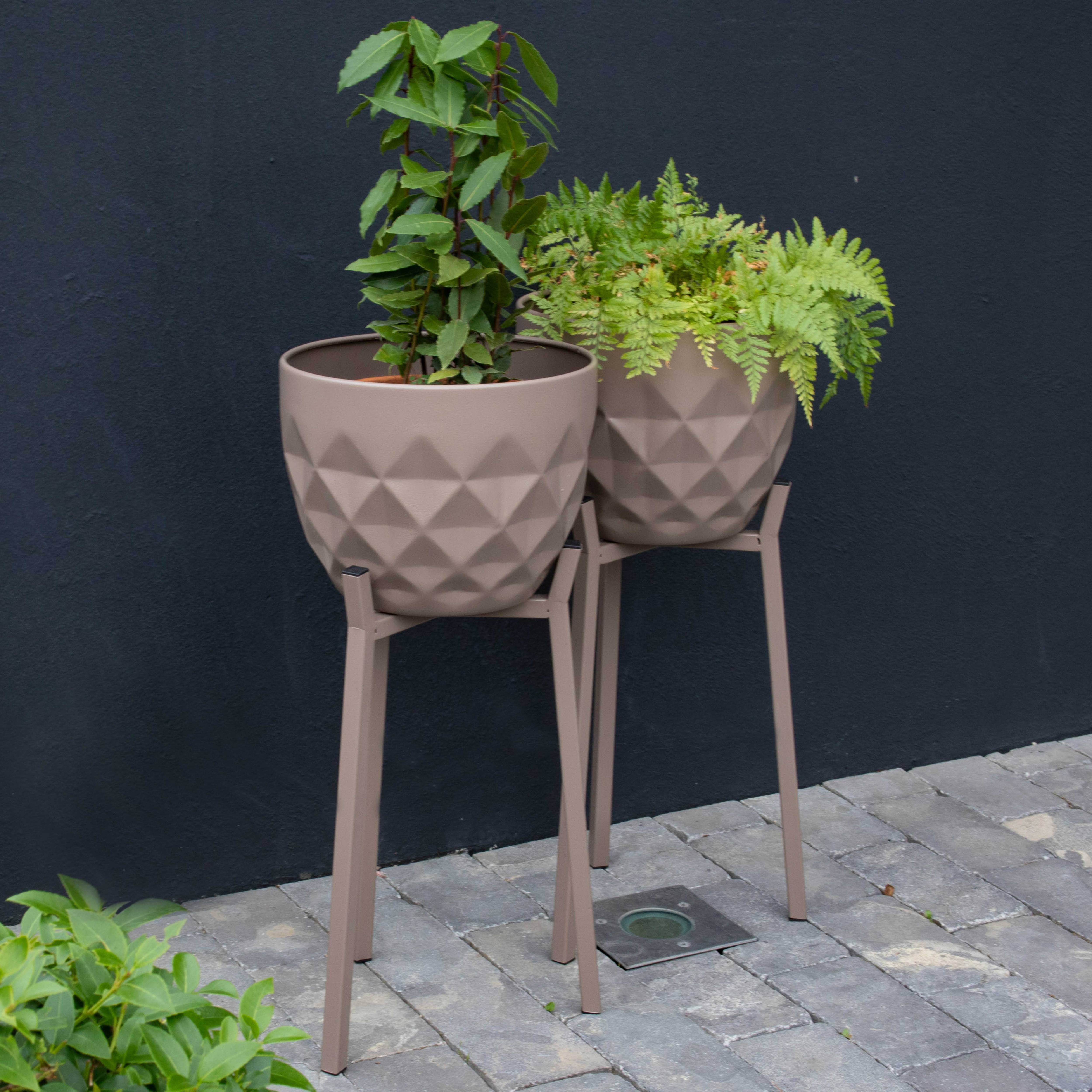 Oviala - Lot de 2 caches pots en métal Taupe Palavas - Oviala - Imagen 6