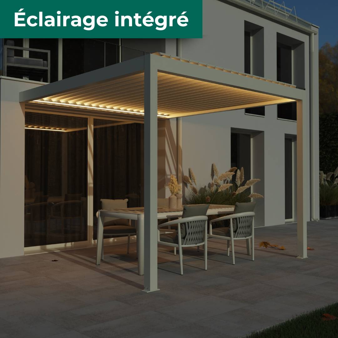 Pergola Bioclimatique Adossée Motorisée Éclairée Aluminium 3x3 Blanc SV ORIAL France - Image 4