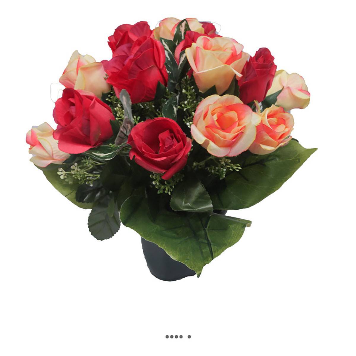 Artificielles - Pot fleurs artificielles pour le cimetière boutons de roses Rouge-blanc - couleur: Rouge-blanc - Imagen 2
