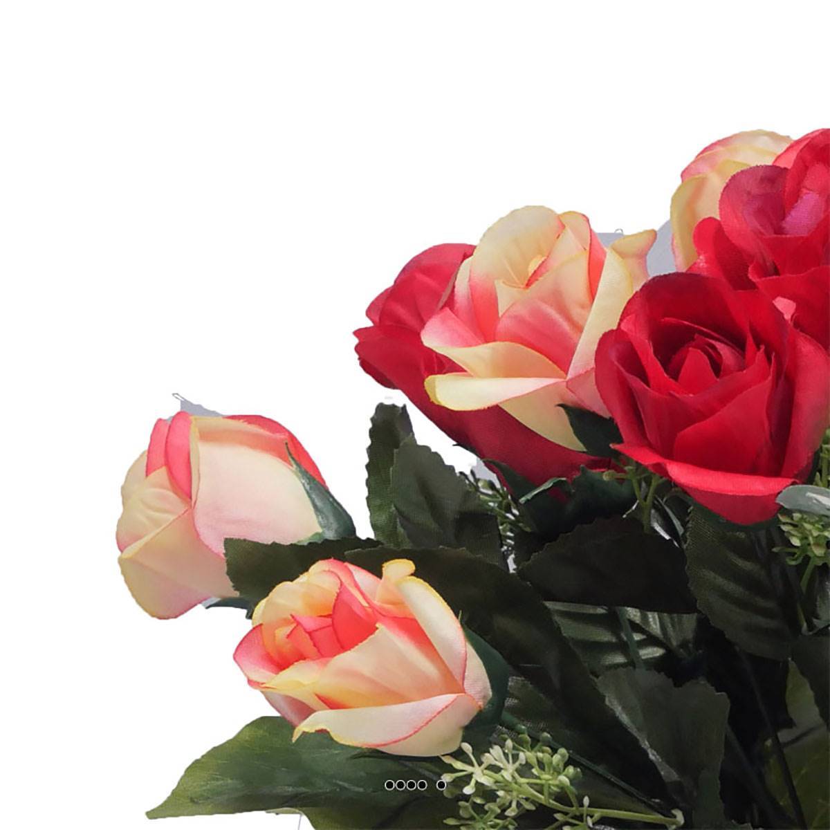 Artificielles - Pot fleurs artificielles pour le cimetière boutons de roses Rouge-blanc - couleur: Rouge-blanc - Imagen 3