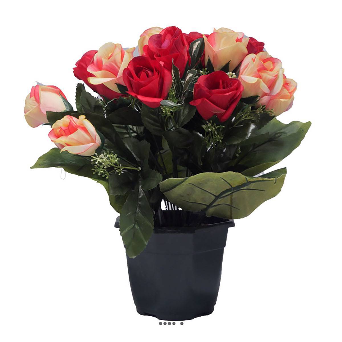 Artificielles - Pot fleurs artificielles pour le cimetière boutons de roses Rouge-blanc - couleur: Rouge-blanc - Imagen 1