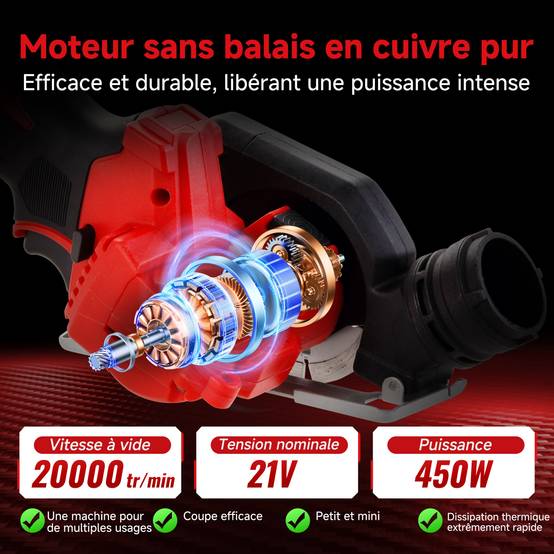 Teeno - Scie circulaire sans fil 76 mm 20000 tr/min, 2 batteries 4000 mAh + 4 lames multi-matériaux - Image 2