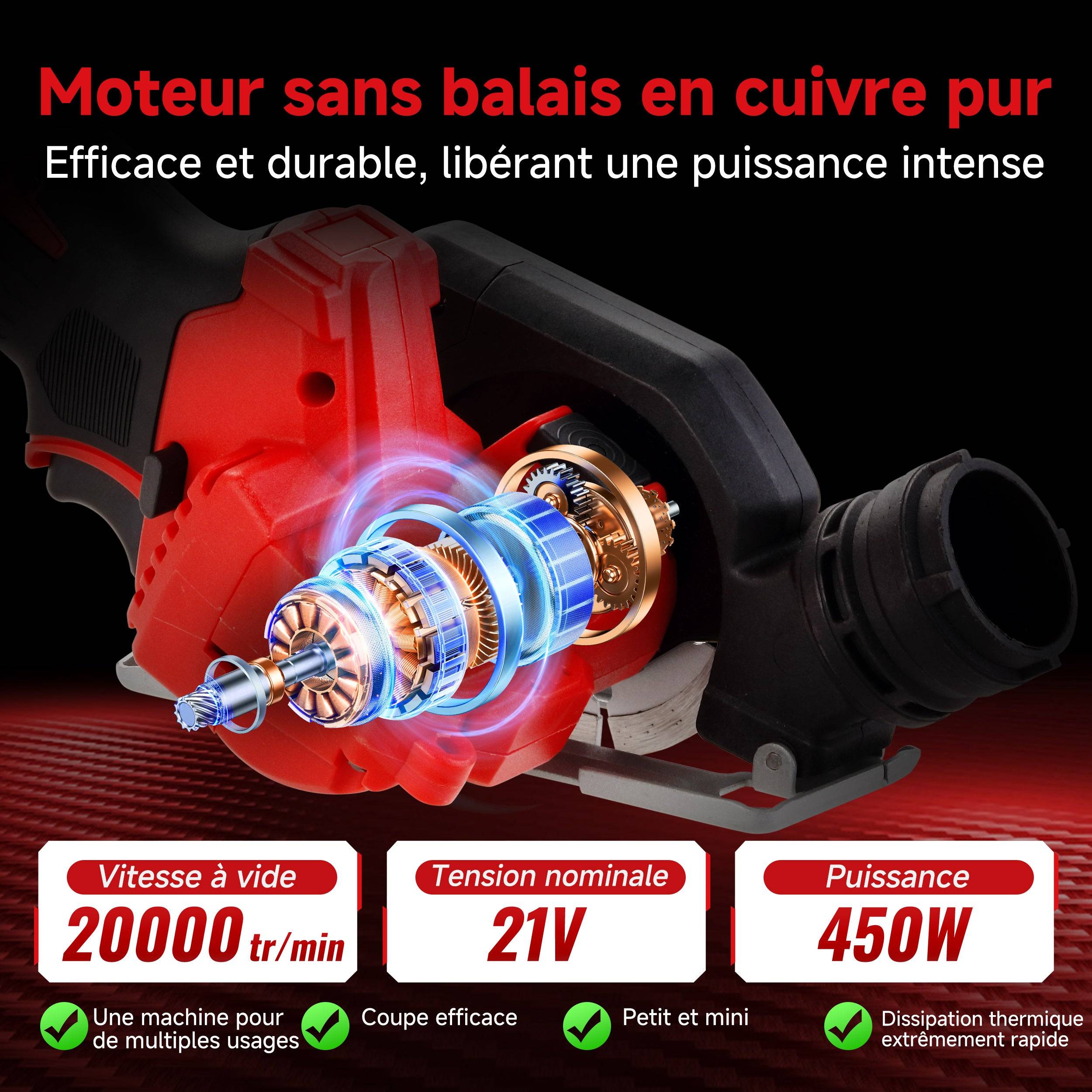 Teeno - Scie circulaire sans fil 76 mm 20000 tr/min, 2 batteries 4000 mAh + 4 lames multi-matériaux - Image 2