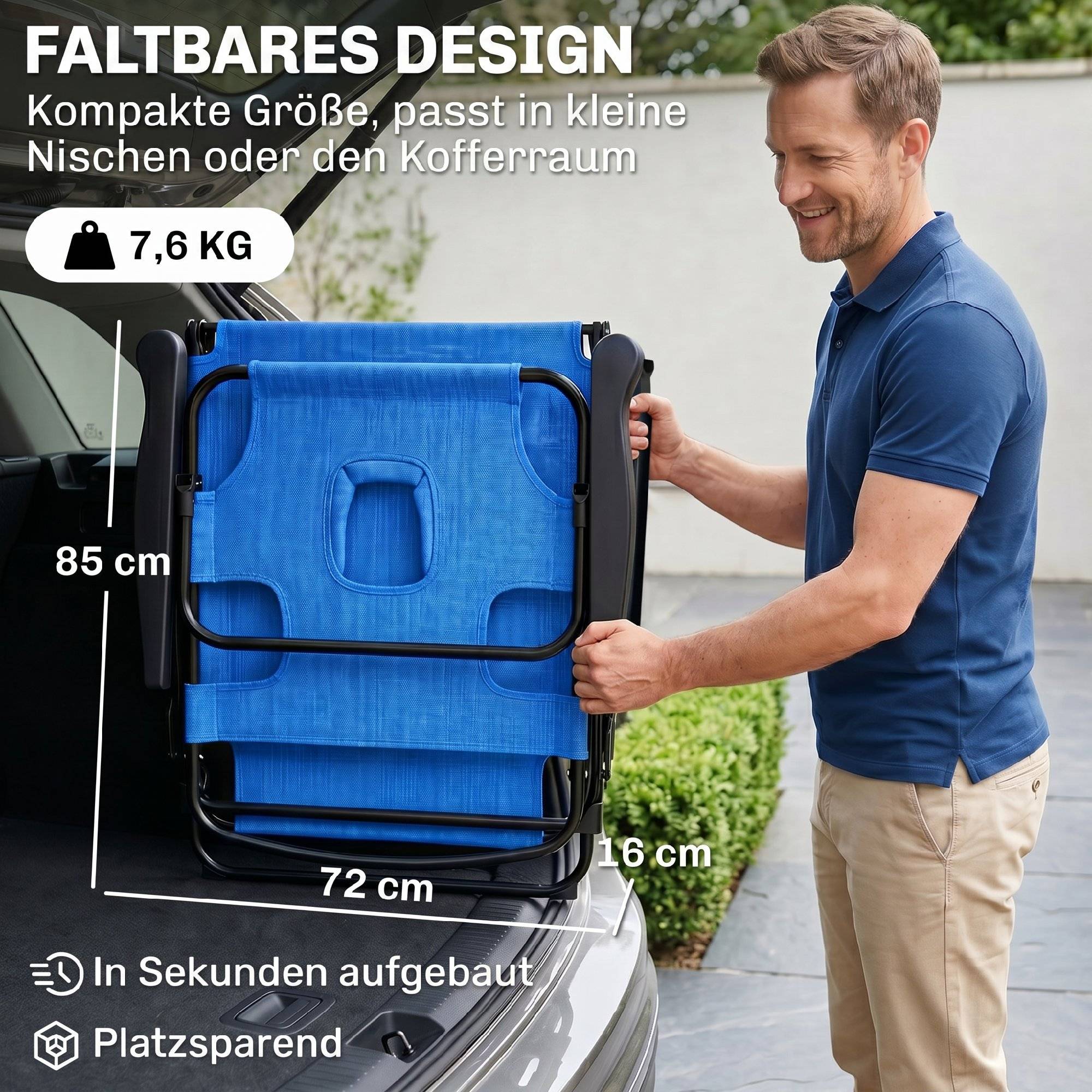 Bain de soleil de jardin acier pour extérieur pliant lit de camp avec trou facial bleu - ComfortXL Outdoor Living - Image 9