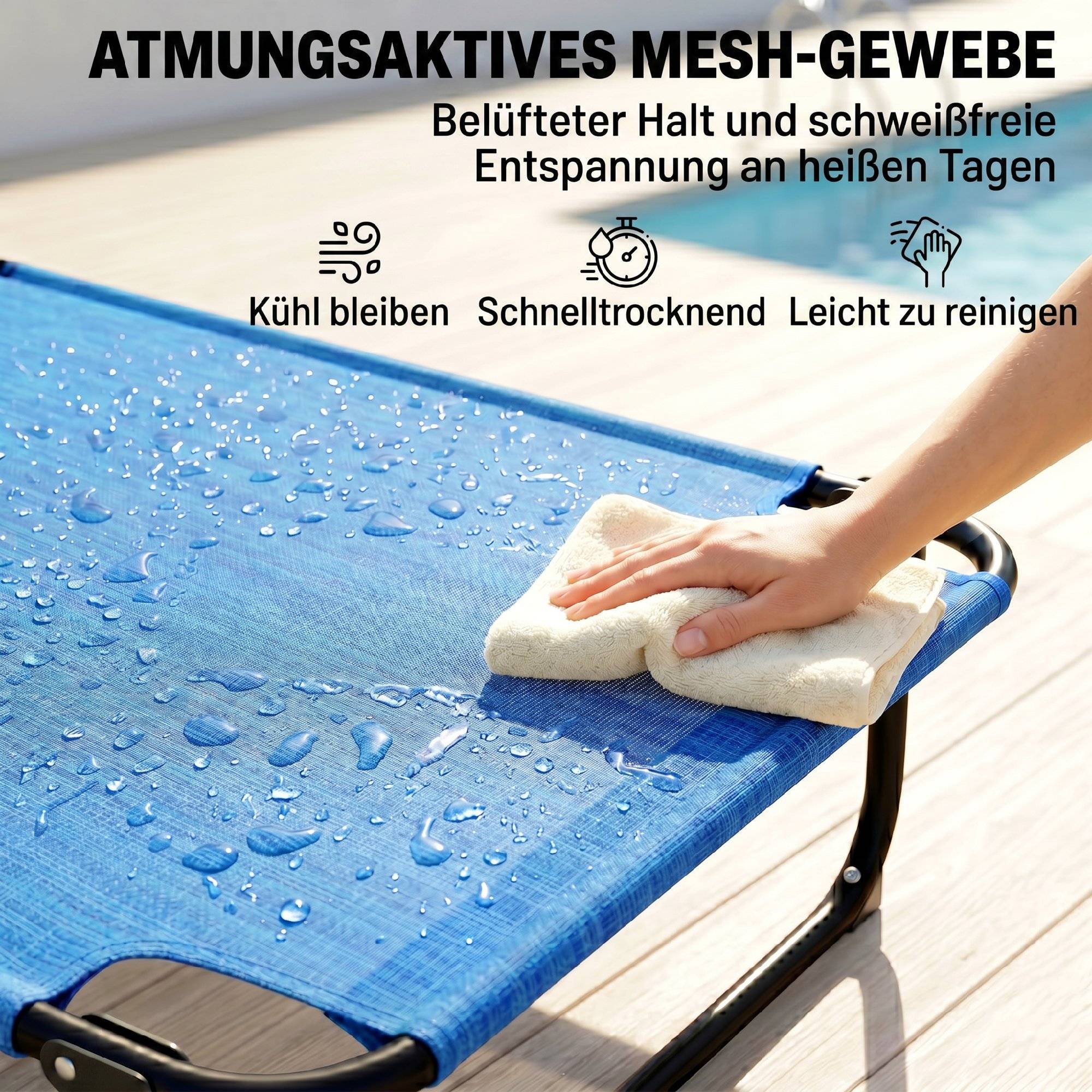 Bain de soleil de jardin acier pour extérieur pliant lit de camp avec trou facial bleu - ComfortXL Outdoor Living - Image 8