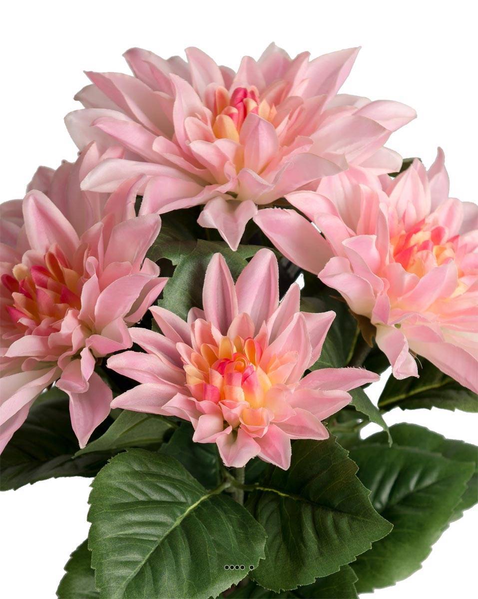 Artificielles - Dalhia commun artificiel en pot, 5 fleurs, H 30 cm Rose - couleur: Rose - Imagen 3