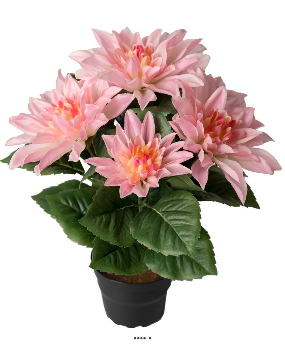 Artificielles - Dalhia commun artificiel en pot, 5 fleurs, H 30 cm Rose - couleur: Rose - Imagen 1