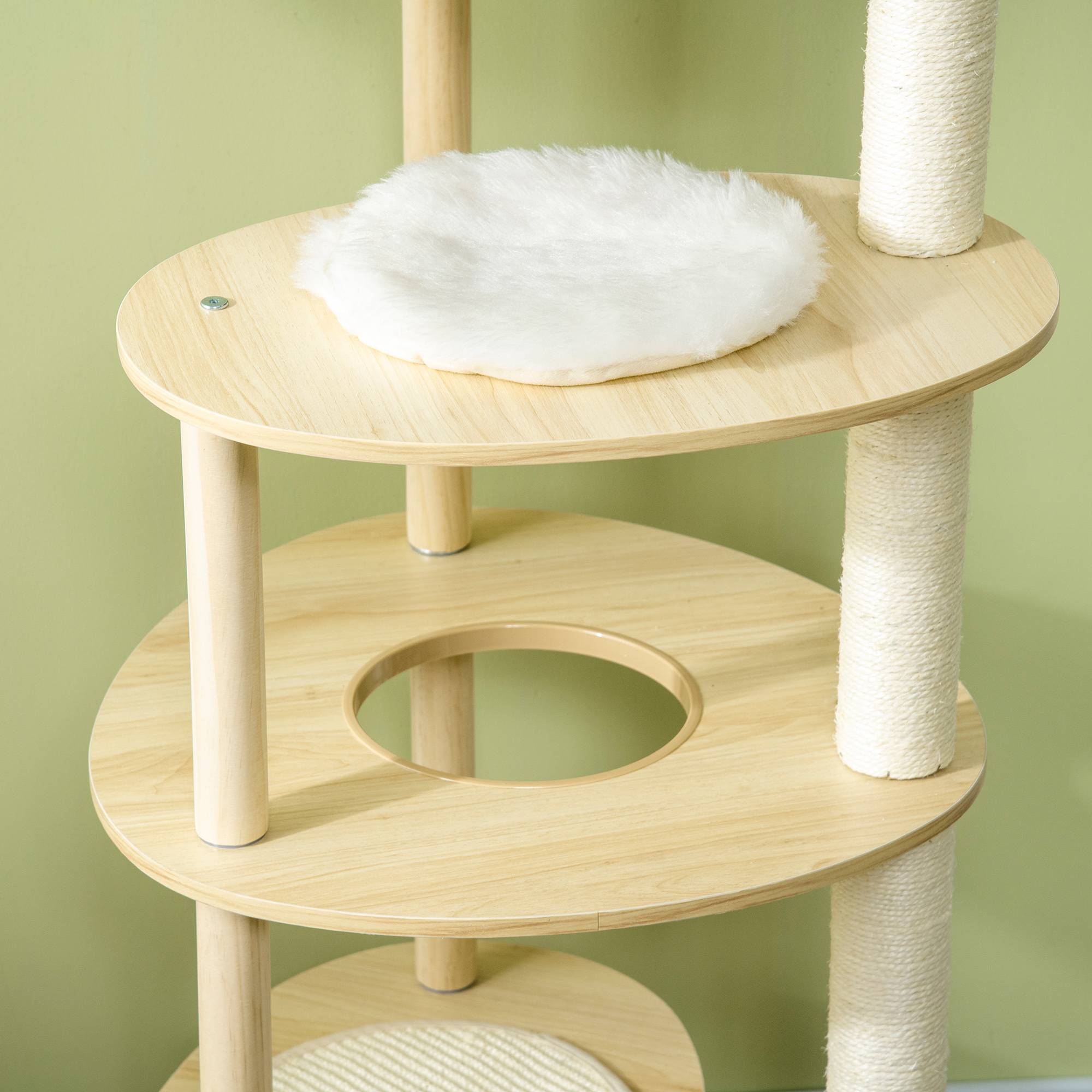 Pawhut - Arbre à chat style nordique griffoir sisal naturel 4 plateformes coussins panier d'observation amovible bois pin panneaux bois clair - Imagen 8