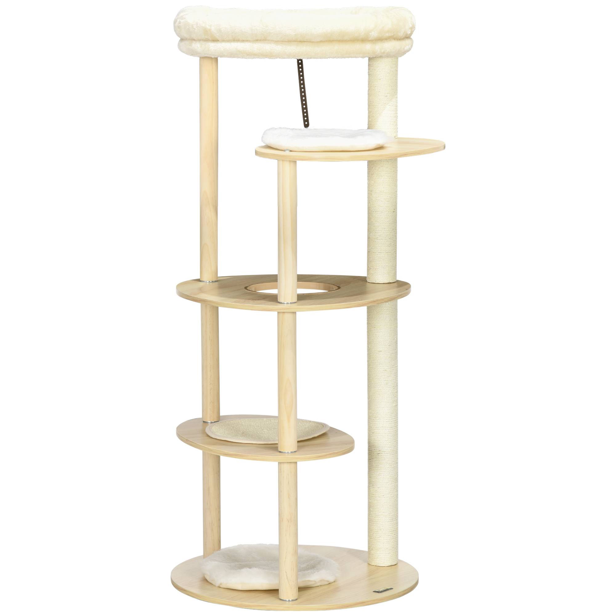 Pawhut - Arbre à chat style nordique griffoir sisal naturel 4 plateformes coussins panier d'observation amovible bois pin panneaux bois clair - Imagen 1