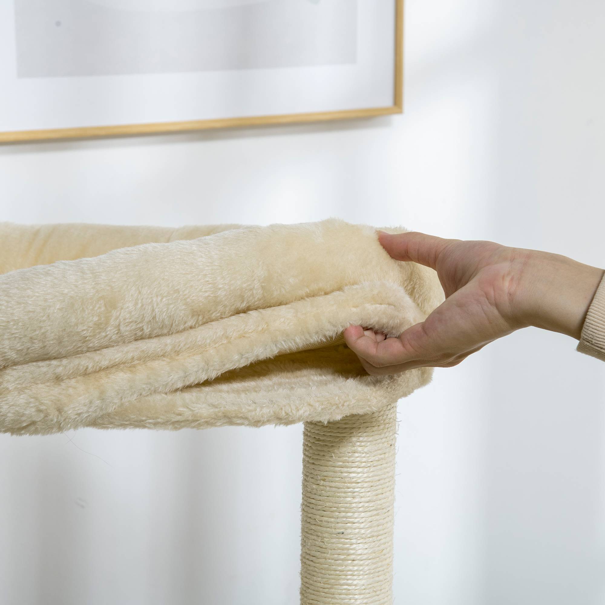 Pawhut - Arbre à chat style nordique griffoir sisal naturel 4 plateformes coussins panier d'observation amovible bois pin panneaux bois clair - Imagen 9