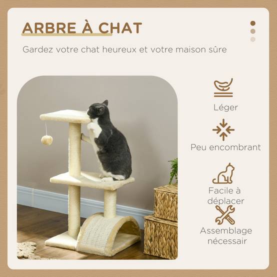 Arbre à chat sisal et peluche crème 40 x 35 x 72 cm - PANGIVO - Image 6