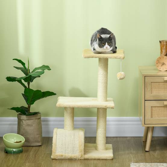Arbre à chat sisal et peluche crème 40 x 35 x 72 cm - PANGIVO - Image 4