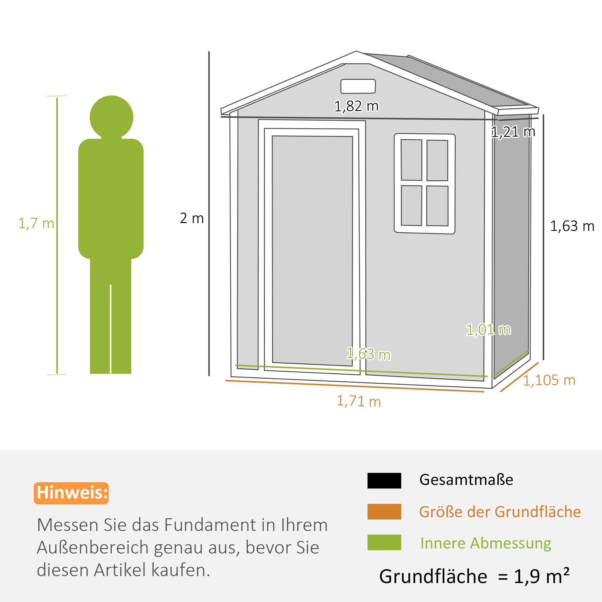 Abri 1,9m² 182x121x200cm outillage toit double pente sol porte verrouillable - Image 5