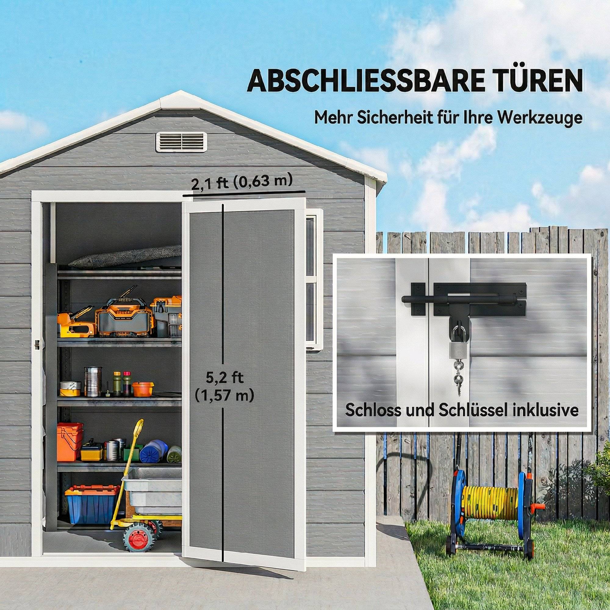 Abri 1,9m² 182x121x200cm outillage toit double pente sol porte verrouillable - Image 10