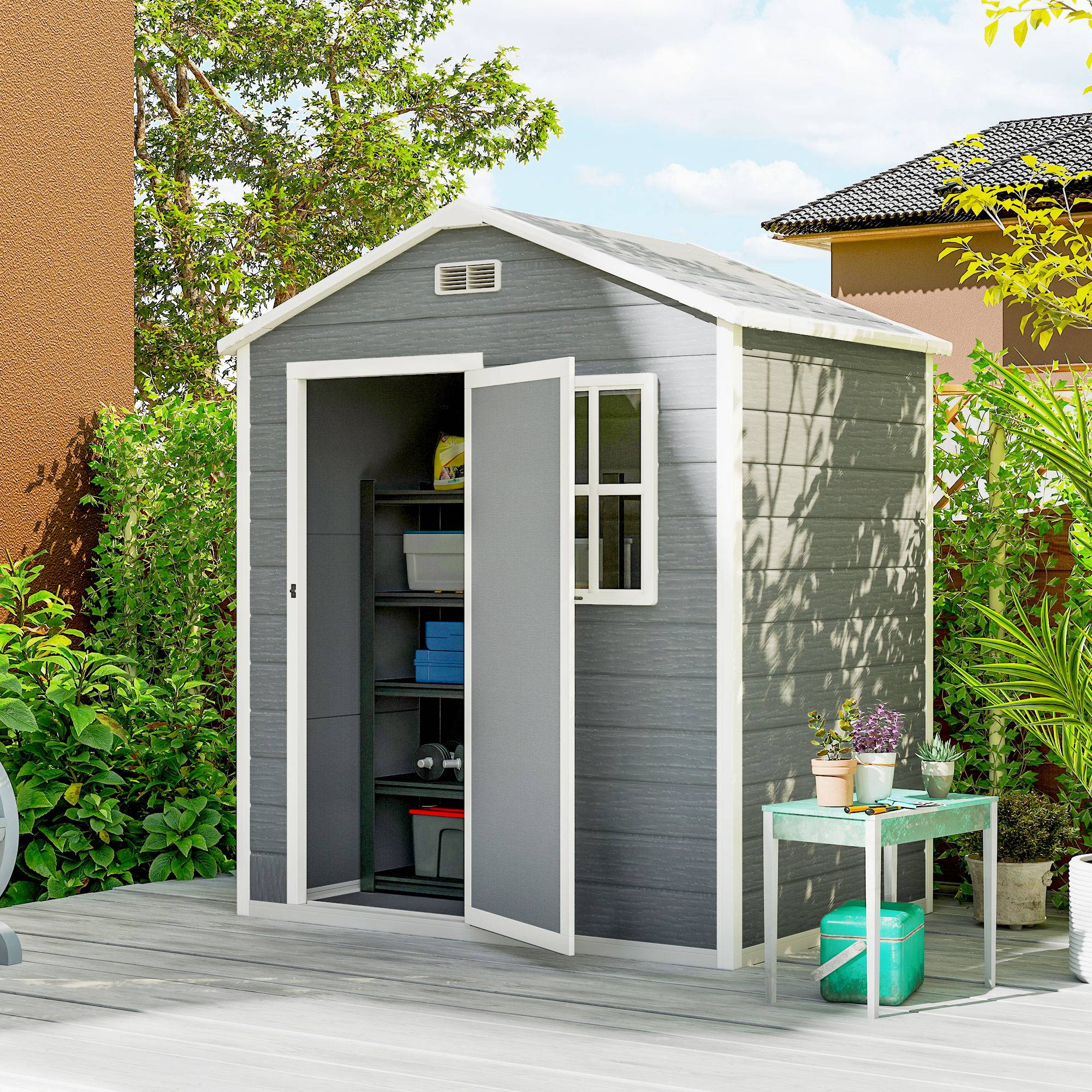 Abri 1,9m² 182x121x200cm outillage toit double pente sol porte verrouillable - Image 3
