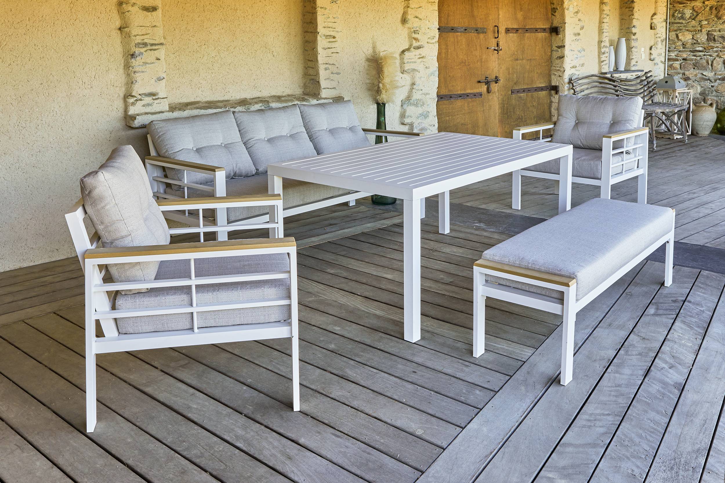 Dcb Garden - Ensemble Repas de jardin 7 Places "Cayenne" 180cm Blanc - Imagen 10