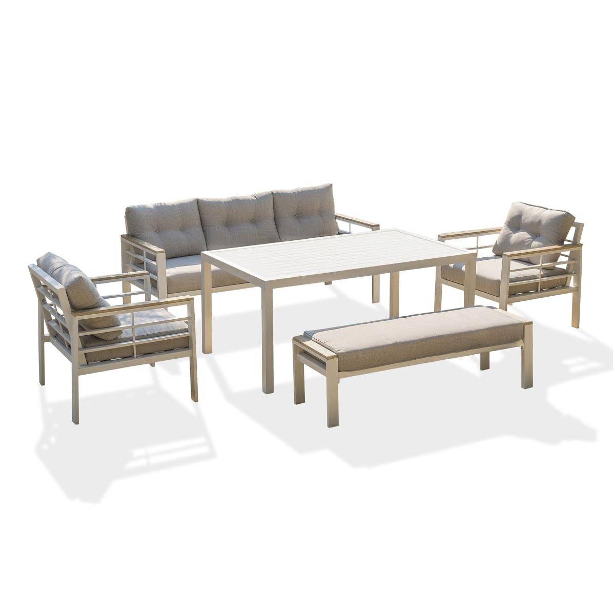 Dcb Garden - Ensemble Repas de jardin 7 Places "Cayenne" 180cm Blanc - Imagen 1