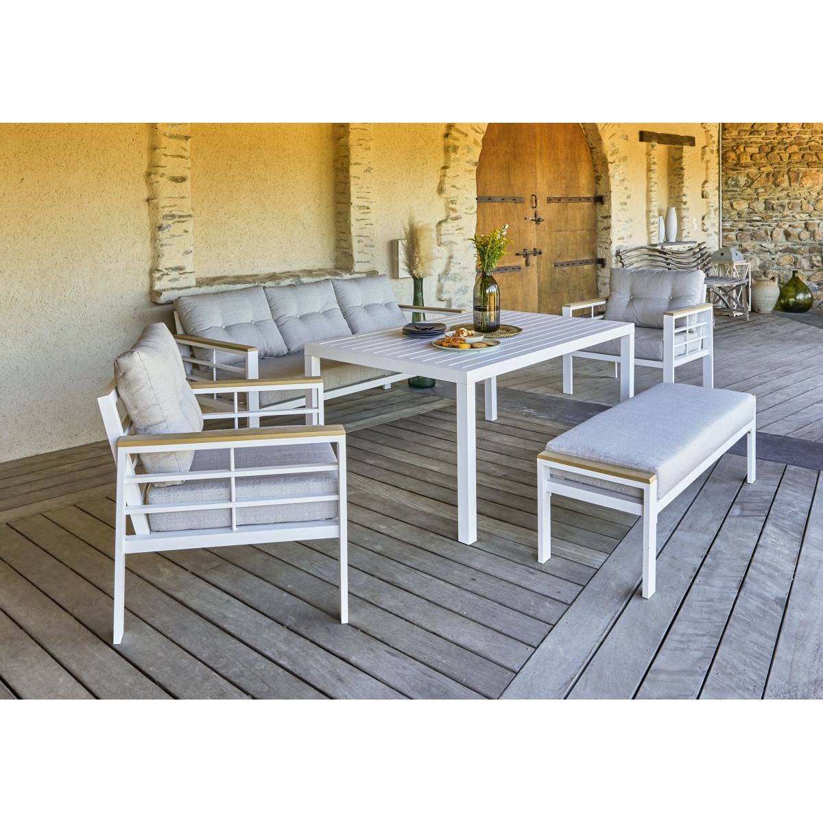 Dcb Garden - Ensemble Repas de jardin 7 Places "Cayenne" 180cm Blanc - Imagen 9