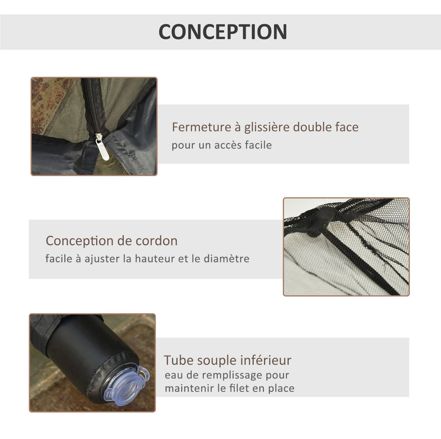 Moustiquaire cylindrique pour Parasol 3 m diamètre avec Fermeture éclair et lestage Noir - Image 6