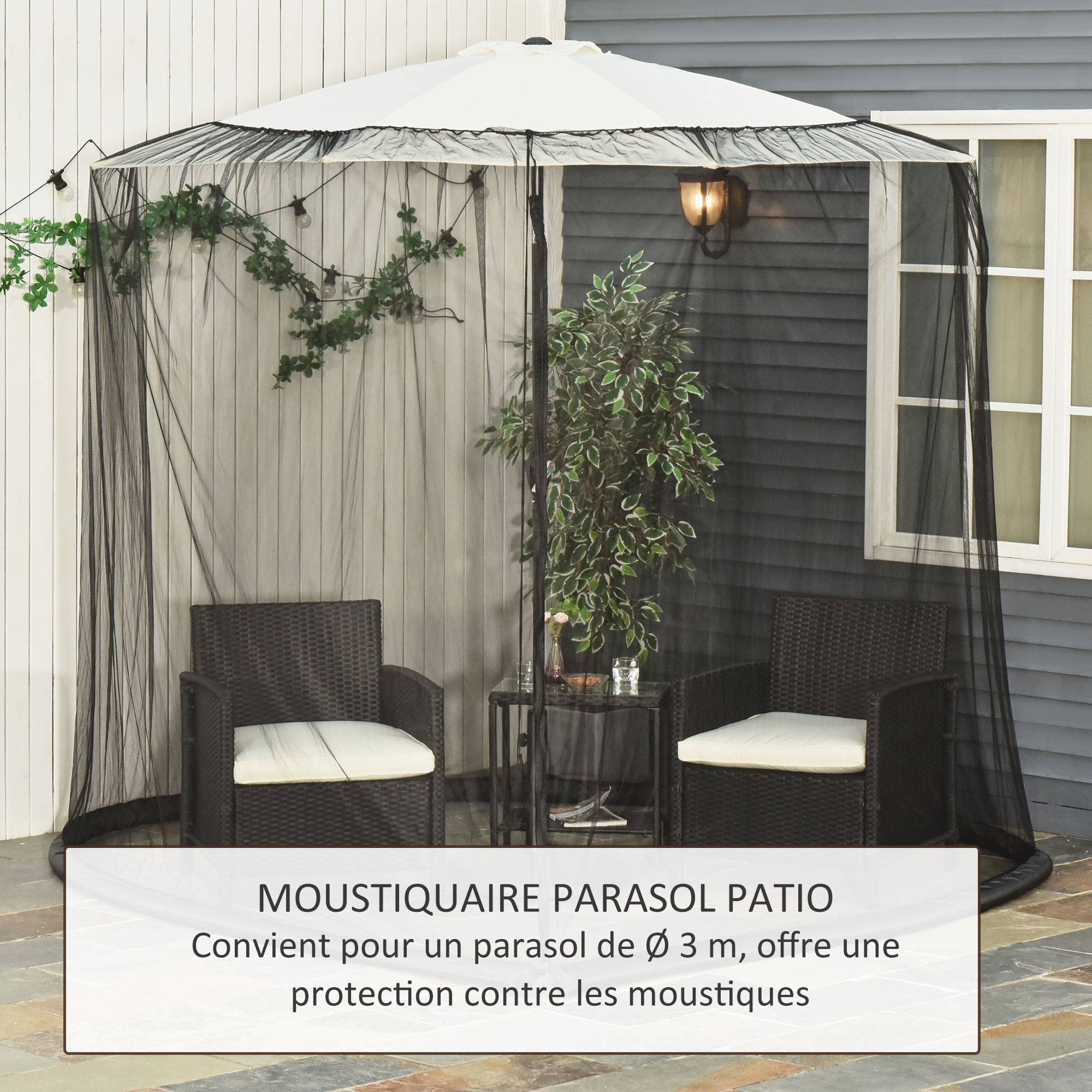 Moustiquaire cylindrique pour Parasol 3 m diamètre avec Fermeture éclair et lestage Noir - Image 8