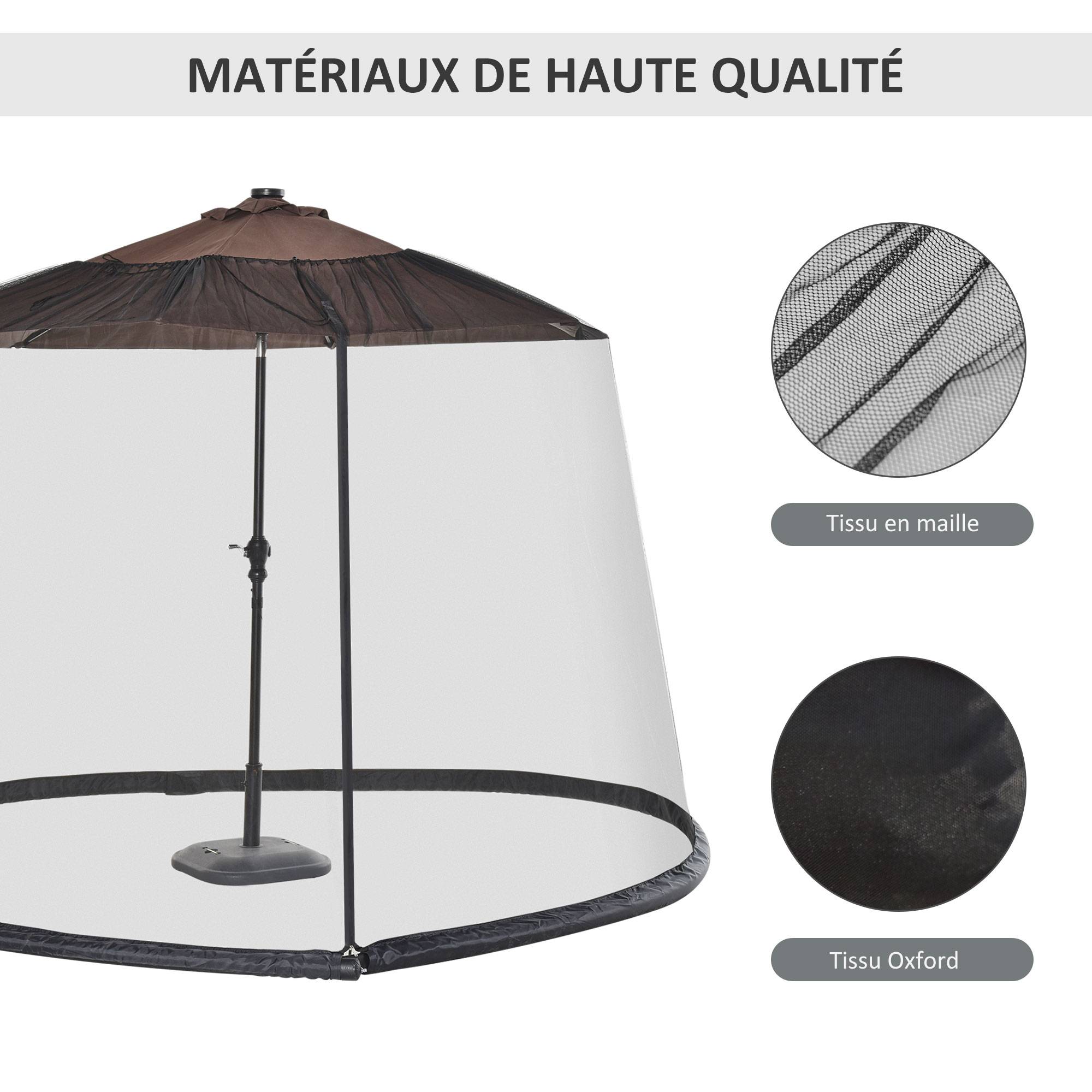 Moustiquaire cylindrique pour Parasol 3 m diamètre avec Fermeture éclair et lestage Noir - Image 7