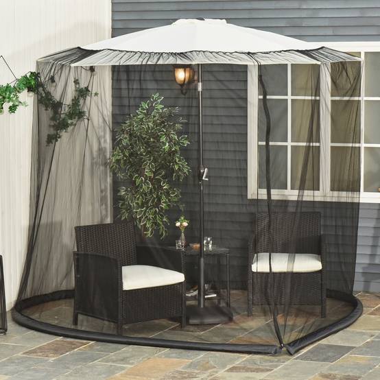 Moustiquaire cylindrique pour Parasol 3 m diamètre avec Fermeture éclair et lestage Noir - Image 3
