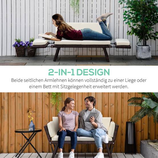 Canapé de jardin 2 places résine tressée terrasse balcon accoudoirs rabattables marron 129cm - ComfortXL Outdoor Living - Image 4
