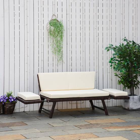 Canapé de jardin 2 places résine tressée terrasse balcon accoudoirs rabattables marron 129cm - ComfortXL Outdoor Living - Image 1