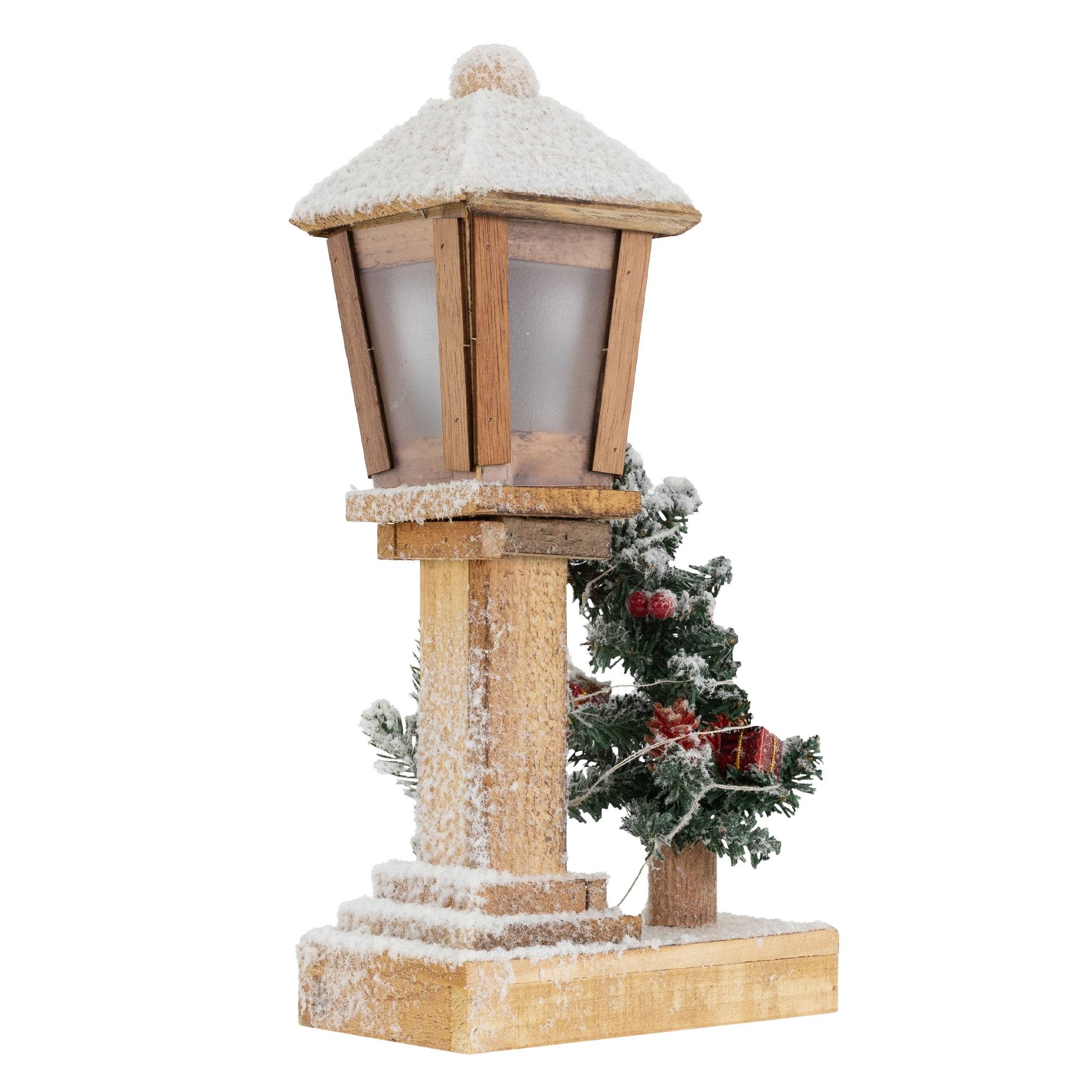 Ecd-Germany - Décoration de Noël lanterne LED en bois avec arbre et guirlande lumineuse 37 cm - Imagen 4