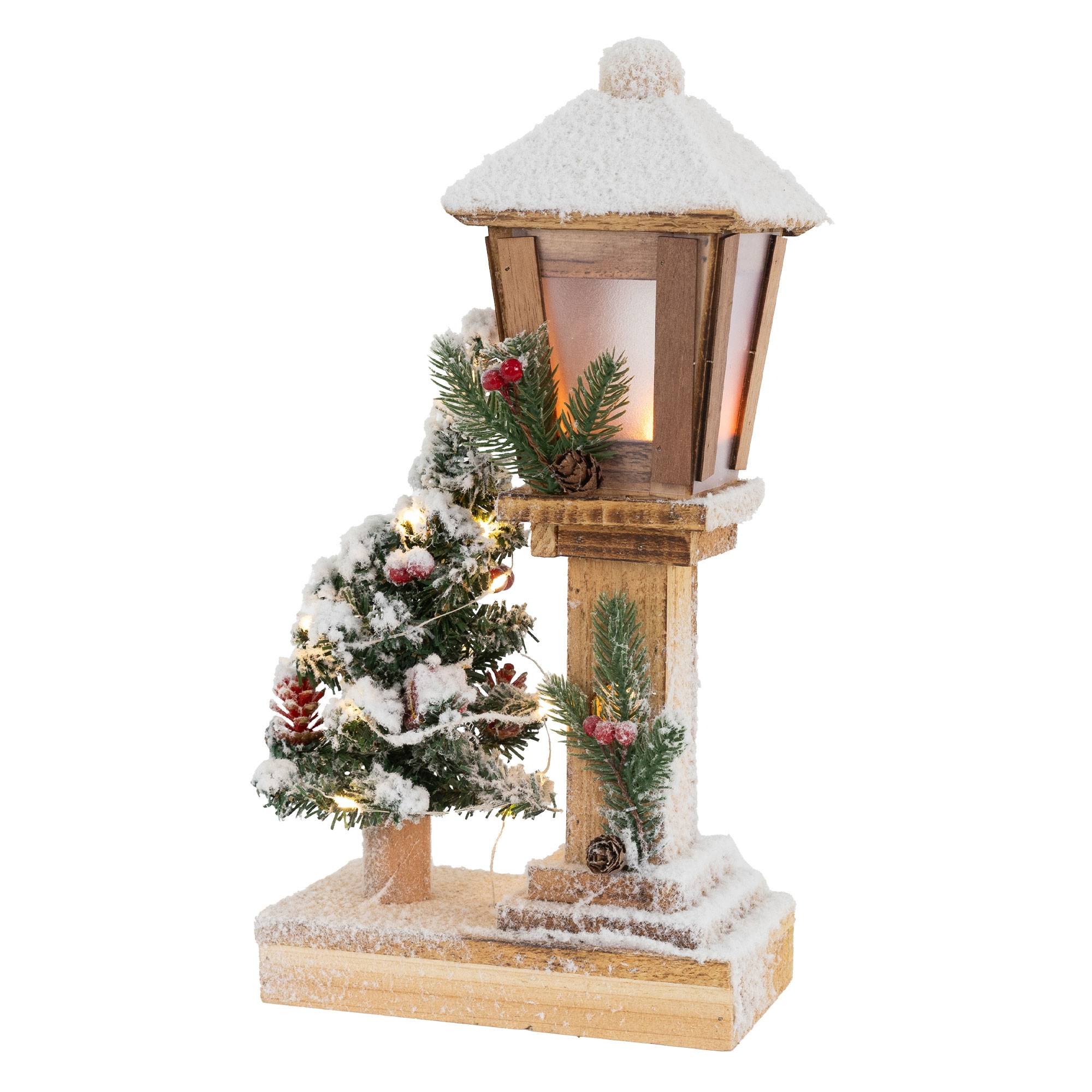 Ecd-Germany - Décoration de Noël lanterne LED en bois avec arbre et guirlande lumineuse 37 cm - Imagen 1