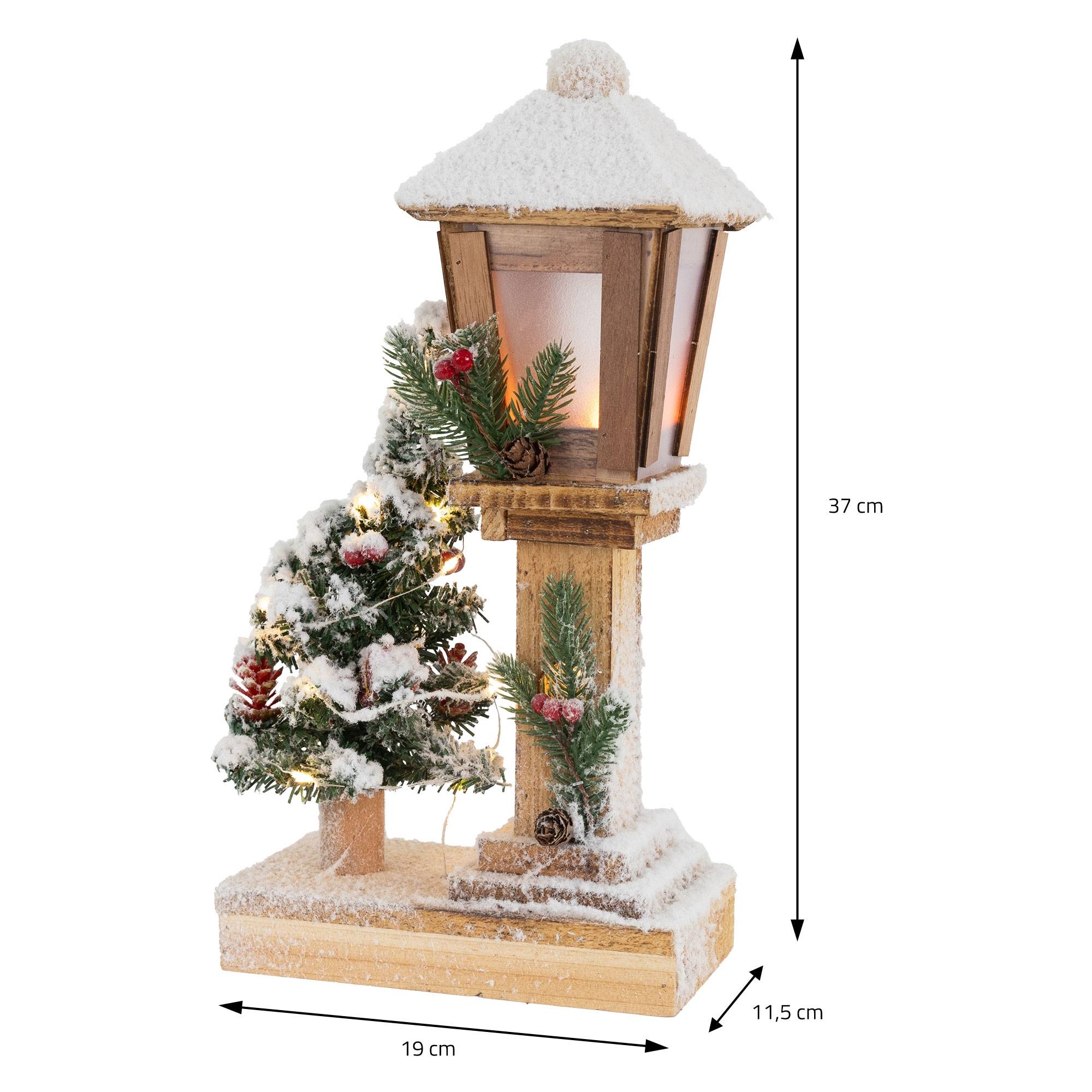Ecd-Germany - Décoration de Noël lanterne LED en bois avec arbre et guirlande lumineuse 37 cm - Imagen 7