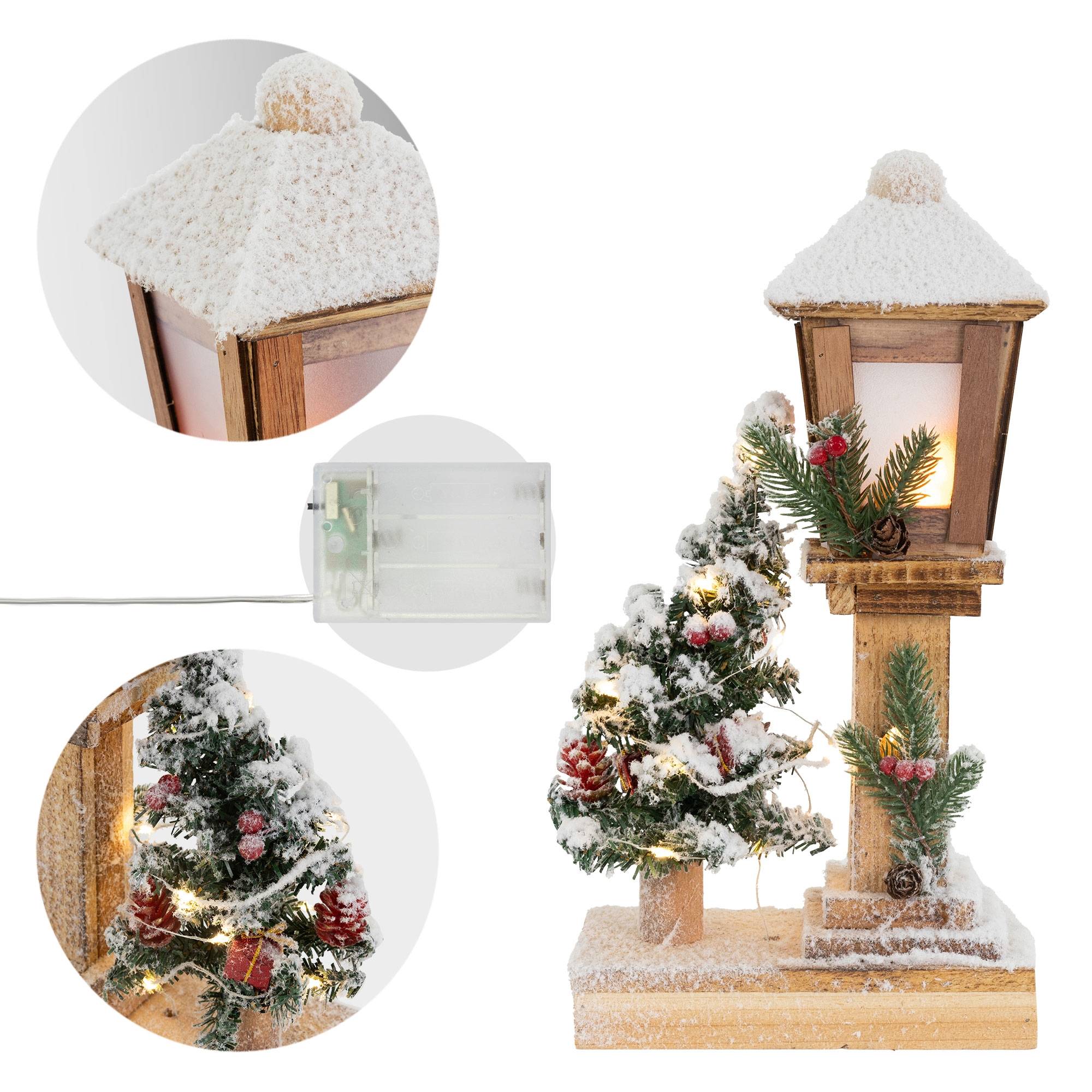 Ecd-Germany - Décoration de Noël lanterne LED en bois avec arbre et guirlande lumineuse 37 cm - Imagen 5