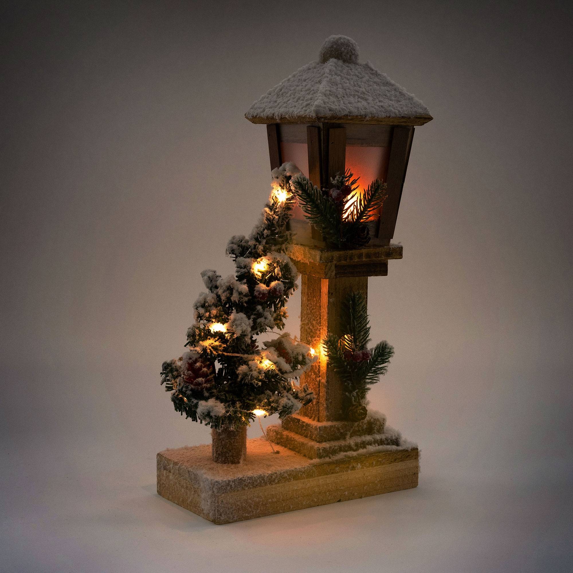 Ecd-Germany - Décoration de Noël lanterne LED en bois avec arbre et guirlande lumineuse 37 cm - Imagen 6