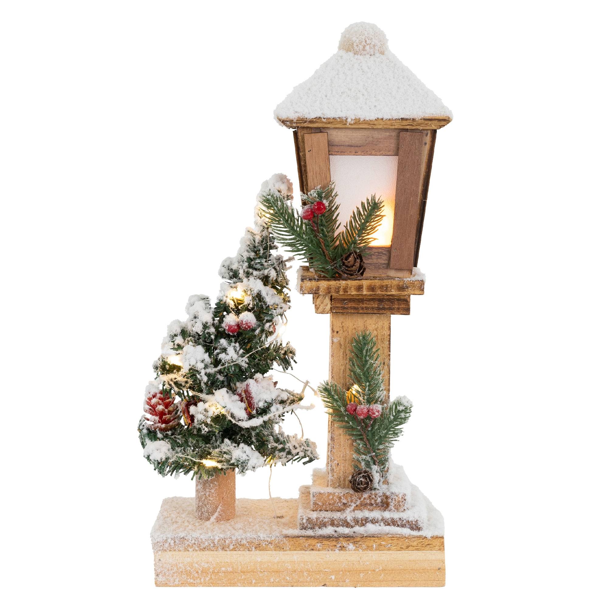 Ecd-Germany - Décoration de Noël lanterne LED en bois avec arbre et guirlande lumineuse 37 cm - Imagen 2