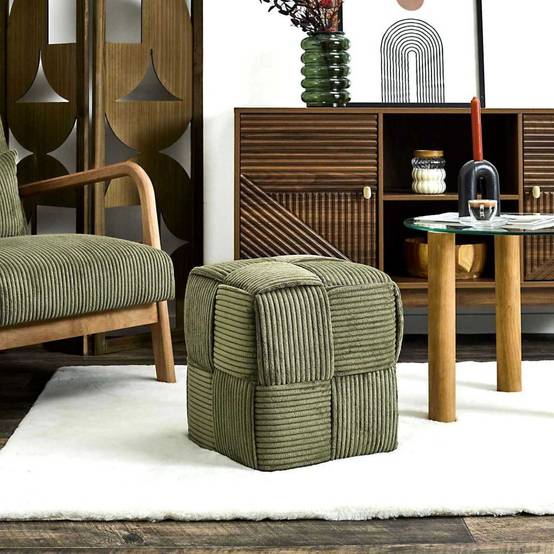 The Home Deco Factory - Pouf en tissu côtelé tressé Scott - Image 2