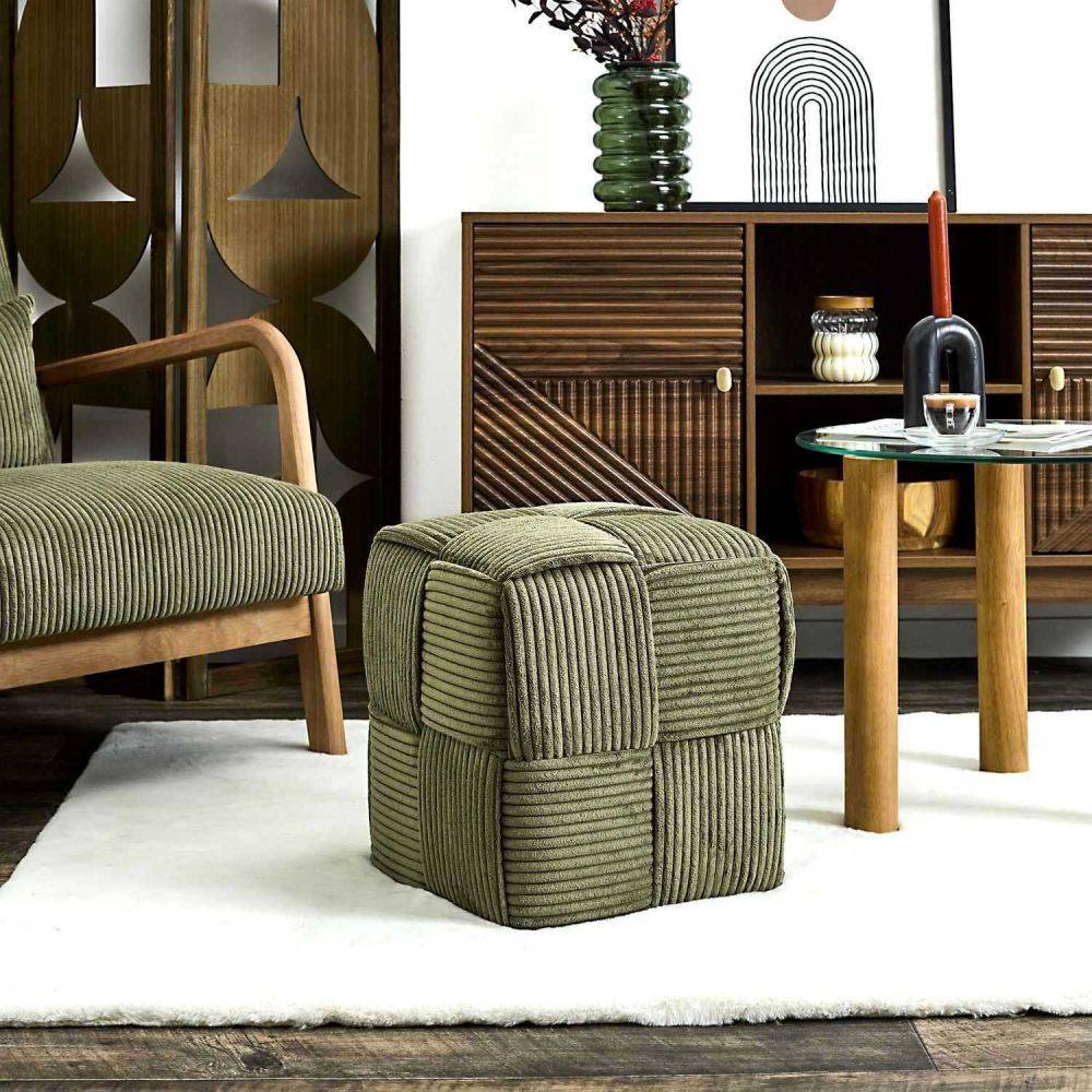 The Home Deco Factory - Pouf en tissu côtelé tressé Scott - Image 2