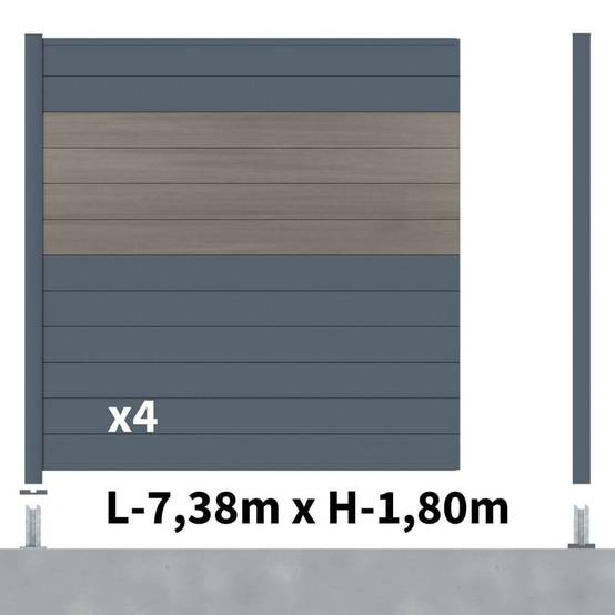 Kit Clôture Aluminium BAHIA & CRUZ Argent 7,38x1,8m - Bois Composite & Aluminium - Poteaux Gris - Brise Vue - Palissade - Image 2