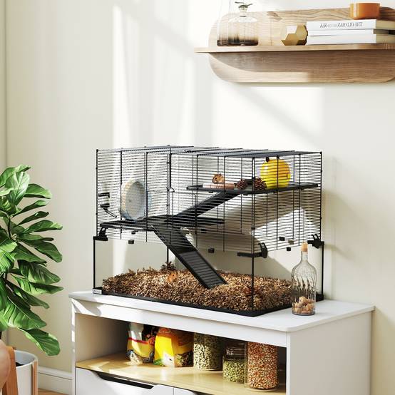 Cage hamster fil acier rongeurs 3 niveaux roue exercice 76x54cm noir - ComfortXL Outdoor Living - Image 10