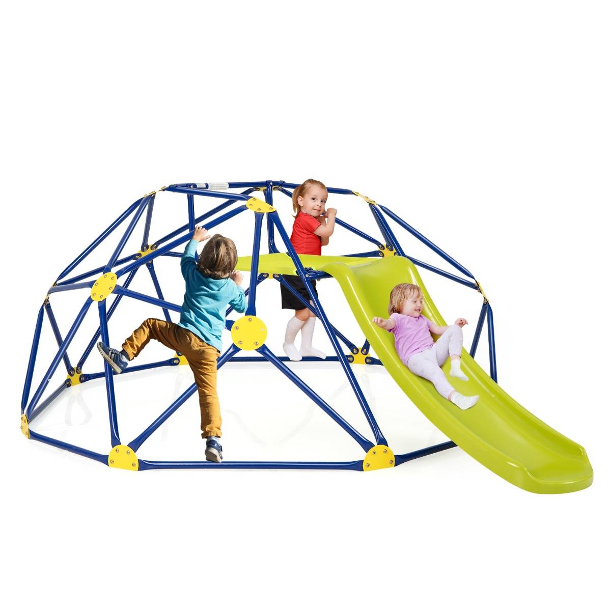 Toboggan avec Dôme d'Escalade pour Enfants 3-10 Ans Cage d'Escalade Charge max.: 180 KG Jeu Extérieure et Intérieure Jaune - Image 4