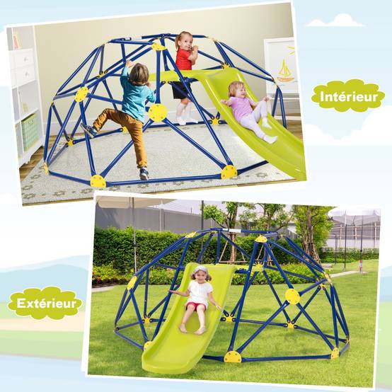 Toboggan avec Dôme d'Escalade pour Enfants 3-10 Ans Cage d'Escalade Charge max.: 180 KG Jeu Extérieure et Intérieure Jaune - Image 2