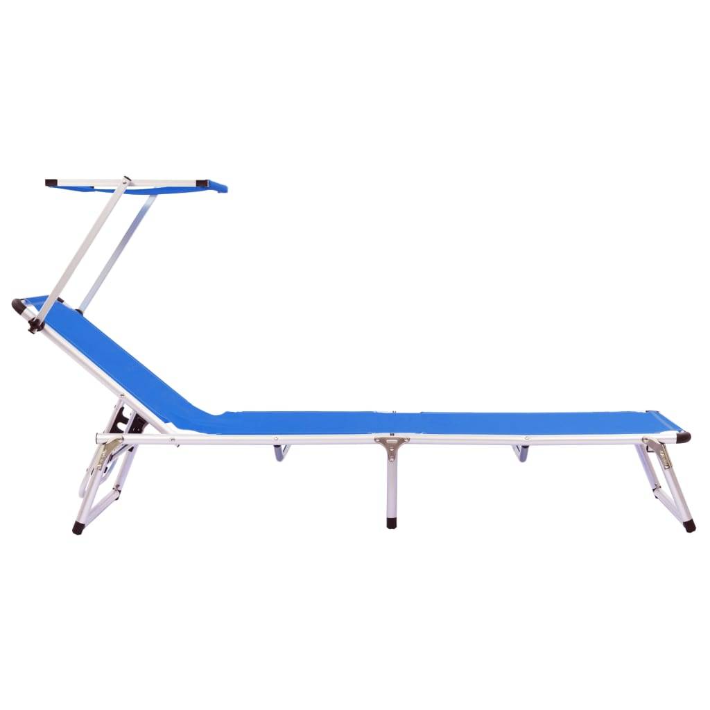 Helloshop26 - Lot de deux chaises longues pliables et toit aluminium textilène bleu - Imagen 4