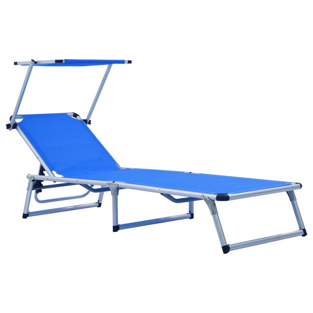 Helloshop26 - Lot de deux chaises longues pliables et toit aluminium textilène bleu - Imagen 2