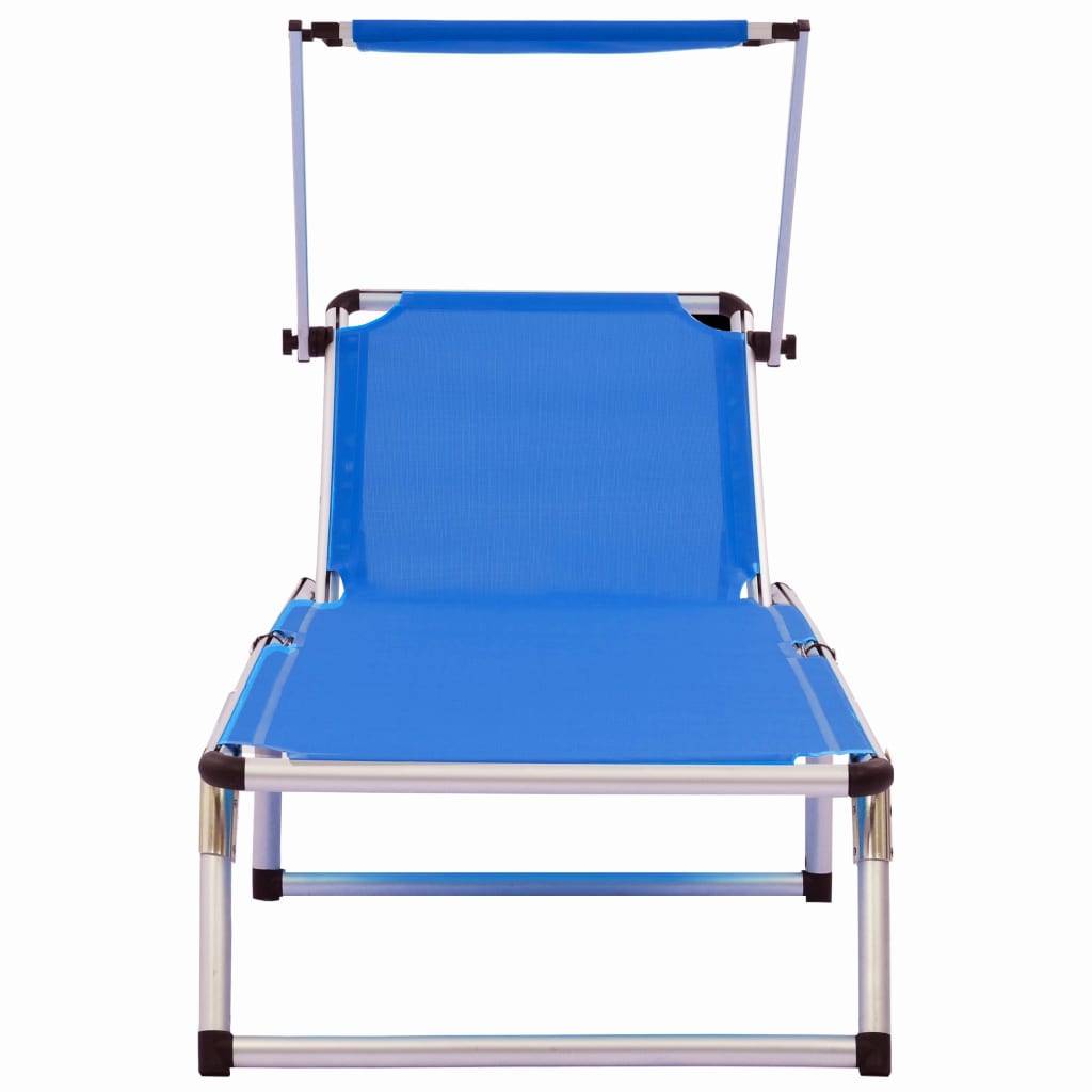Helloshop26 - Lot de deux chaises longues pliables et toit aluminium textilène bleu - Imagen 3