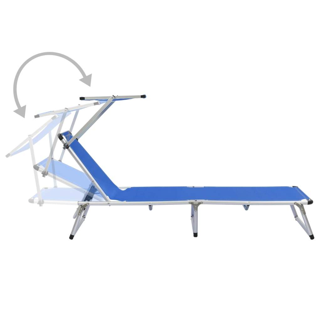 Helloshop26 - Lot de deux chaises longues pliables et toit aluminium textilène bleu - Imagen 5