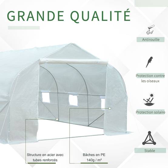 ComfortXL - Serre tunnel Plastique pour grandes plantations Protection optimale 445x299cm Blanc - ComfortXL Outdoor Living - Image 9