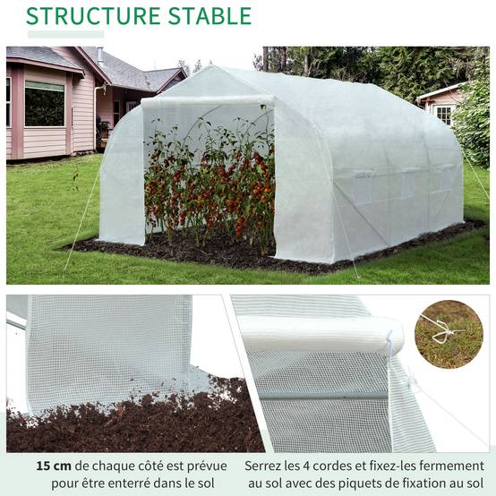 ComfortXL - Serre tunnel Plastique pour grandes plantations Protection optimale 445x299cm Blanc - ComfortXL Outdoor Living - Image 6