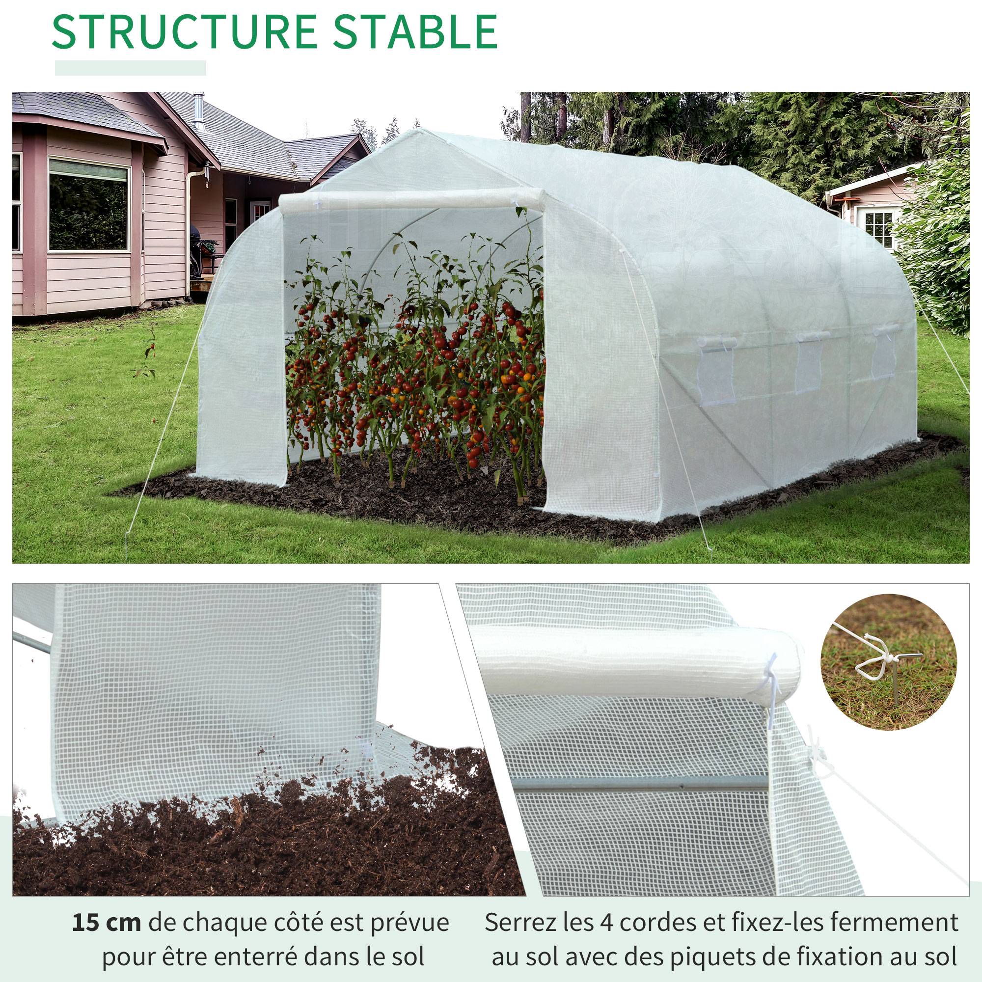 ComfortXL - Serre tunnel Plastique pour grandes plantations Protection optimale 445x299cm Blanc - ComfortXL Outdoor Living - Image 6