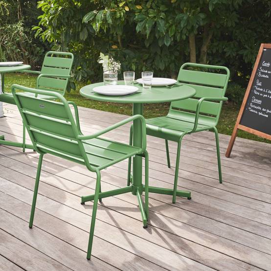 Oviala - Ensemble table de jardin et 2 fauteuils métal vert cactus Palavas - Oviala - Image 3