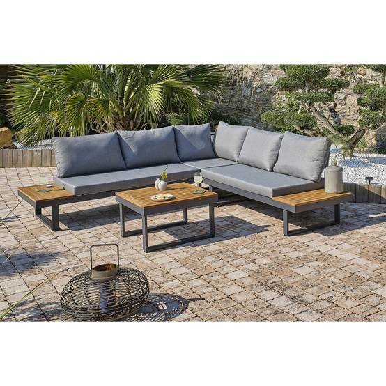 Dcb Garden - Salon bas de jardin - Aluminium - DCB GARDEN - 5 places - Gris anthracite et bois d'acacia - MIYAKO - Image 6